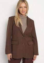 Brązowa Jednorzędowa Marynarka Ozdobiona Guzikami na Rękawach Ridvire. Brązowe marynarki i żakiety damskie Born2be, l, bez wzorów, eleganckie. Za 139.99 zł.