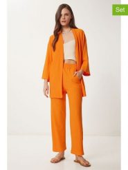 Happiness Istanbul 2-częściowy zestaw w kolorze pomarańczowym rozmiar: 40. Pomarańczowe kardigany damskie Happiness Istanbul, bez kołnierzyka. Za 78.99 zł.