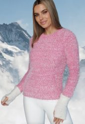 Ciemnoróżowy Puchaty Sweter z Długim Rękawem i Okrągłym Dekoltem Elinmes. Czerwone swetry klasyczne damskie Born2be, z tkaniny, bez kołnierzyka. Za 64.99 zł.