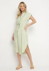 Zielona Wiskozowa Rozkloszowana Sukienka Koszulowa z Materiałowym Paskiem Katessae. Zielone sukienki damskie Born2be, bez wzorów, z materiału, eleganckie, bez ramiączek. Za 139.99 zł.