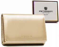 Portfel damski Peterson PTN 013-HRH złoty. Żółte portfele damskie Peterson, bez wzorów, ze skóry ekologicznej. Za 99.00 zł.