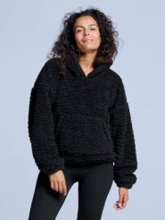 Bluza z kapturem Fluffy - damska - na cztery pory roku - Teddy - czarna. Czarne bluzy damskie POEDERBAAS, m, bez wzorów, z materiału, z kapturem. Za 199.42 zł.