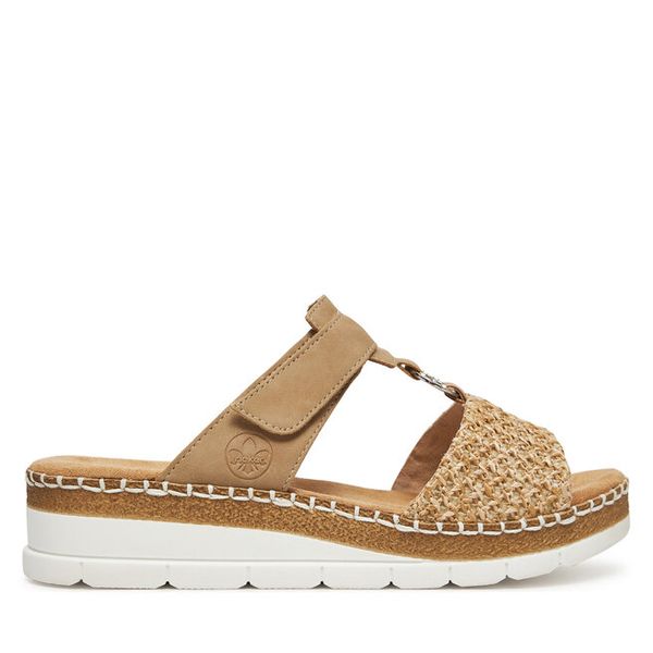 Klapki Rieker. Brązowe klapki damskie Rieker, bez wzorów, bez obcasa, bez zapięcia. Za 319.99 zł.