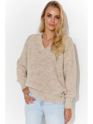 Makadamia Sweter w kolorze beżowym rozmiar: onesize. Brązowe swetry klasyczne damskie Makadamia, bez kołnierzyka. Za 149.37 zł.