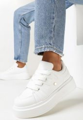 Białe Sneakersy na Platformie Revin. Białe obuwie sportowe damskie Born2be, bez zapięcia. Za 89.99 zł.
