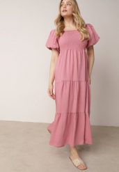 Różowa Wiskozowa Sukienka z Bufiastymi Rękawami i Marszczoną Górą Liones. Czerwone sukienki damskie Born2be, bez wzorów, z jeansu, wakacyjne, bez ramiączek. Za 89.99 zł.