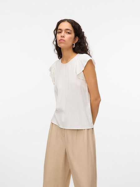 Vero Moda Koszulka w kolorze białym rozmiar: L. Białe bluzki damskie Vero Moda, l, bez wzorów, z wiskozy, bez kołnierzyka, bez ramiączek. Za 56.79 zł.