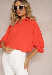 Pomarańczowa Koszula z Kołnierzem i Długimi Rękawami na Guzik Henvia. Brązowe koszule damskie Renee, plus size, bez wzorów, bez kołnierzyka, plus size, bez ramiączek. Za 54.99 zł.