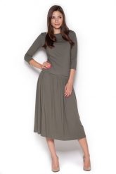 Oliwkowy Dzianinowy Komplet Bluzka + Midi Spódnica. Zielone bluzki damskie Figl, s, bez wzorów, z dzianiny, bez kołnierzyka, bez ramiączek. Za 249.00 zł.