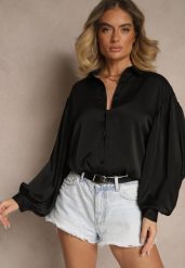 Czarna Koszula z Dłuższym Tyłem i Bufiastymi Rękawami Zivane. Czarne koszule damskie Renee, m, bez wzorów, eleganckie, bez kołnierzyka, bez ramiączek. Za 99.99 zł.