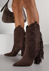 Brązowe Botki w Stylu Kowbojek na Obcasie z Frędzlami Reinasea. Brązowe botki damskie Born2be, z jeansu, klasyczne, bez obcasa, na obcasie, bez zapięcia. Za 169.99 zł.