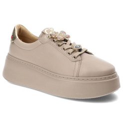 Beżowe Sneakersy Chebello Damskie Stylowe Obuwie. Brązowe obuwie sportowe damskie CheBello, na wiosnę, ze skóry, bez zapięcia. Za 539.00 zł.