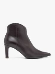 Bordowe skórzane botki na szpilce. Czerwone botki damskie Ryłko, ze skóry, eleganckie, bez obcasa, na obcasie, bez zapięcia. Za 499.99 zł.