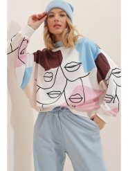 Trendyol Bluza w kolorze kremowo-błękitno-brązowym rozmiar: S. Brązowe bluzy damskie Trendyol, s, bez wzorów, z bawełny, bez kaptura. Za 79.21 zł.