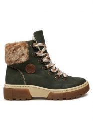 Rieker Trzewiki X8647-54 Zielony. Zielone botki damskie Rieker, ze skóry, bez obcasa, na płaskiej podeszwie, bez zapięcia. Za 295.00 zł.