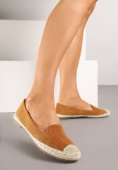 Jasnobrązowe Espadryle z Motywem Plecionki Ralomea. Brązowe espadryle damskie Renee, bez wzorów, bez obcasa. Za 44.99 zł.
