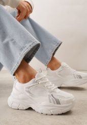Białe Sneakersy VICES na Grubej Tłoczonej Podeszwie z Perforacją Elanatia. Białe obuwie sportowe damskie Born2be, z jeansu, bez zapięcia, na fitness i siłownię. Za 119.99 zł.