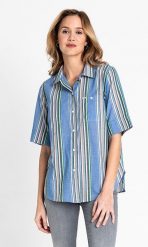 LEE SS SHIRT DAMSKA KOSZULA W PASKI DIPPED BLUE L45DCHLA 112110225. Niebieskie koszule damskie Lee, l, bez wzorów, bez kołnierzyka, bez ramiączek. W wyprzedaży za 49.99 zł.