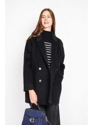 ASSUILI Płaszcz przejściowy w kolorze czarnym rozmiar: 42. Czarne płaszcze damskie Assuili, bez wzorów, z wełny, bez kaptura. Za 413.99 zł.