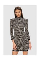BALMAIN Sukienka w czarny monogram. Czarne sukienki damskie Balmain, bez wzorów, z dzianiny, bez ramiączek. W wyprzedaży za 3,999.99 zł.