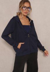 Granatowa Rozpinana Bluza z Bawełny z Kapturem Ozdobiona Sznurkami Telidwena. Niebieskie bluzy damskie Renee, m, bez wzorów, z bawełny, z kapturem. Za 59.99 zł.