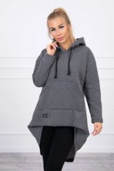 Bluza ocieplana z długim tyłem i kapturem grafitowa. Szare bluzy damskie KESI, l, bez wzorów, z bawełny. Za 238.37 zł.