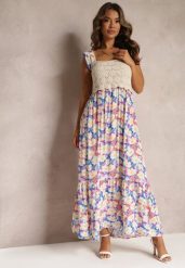 Niebieska Maxi Wiskozowa Sukienka Maxi w Kwiaty z Kwadratowym Dekoltem Alten. Niebieskie sukienki damskie Renee, bez wzorów, z tkaniny, bez ramiączek. W wyprzedaży za 99.99 zł.