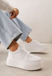 Białe Sneakersy VICES na Grubej Podeszwie Zdobione Perforacją przy Nosku Riosina. Białe obuwie sportowe damskie Renee, z jeansu, bez zapięcia. Za 89.99 zł.