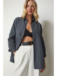 Happiness Istanbul Koszula w kolorze antracytowym rozmiar: 38. Czarne koszule damskie Happiness Istanbul, bez wzorów, bez kołnierzyka, bez ramiączek. Za 60.99 zł.