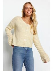 Trendyol Kardigan w kolorze kremowym rozmiar: M. Brązowe kardigany damskie Trendyol, m, bez wzorów, ze splotem. Za 73.99 zł.