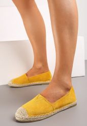 Żółte Klasyczne Espadryle na Płaskiej Plecionej Podeszwie Kavissa. Żółte espadryle damskie Renee, bez wzorów, bez obcasa, na płaskiej podeszwie. Za 39.99 zł.
