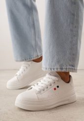 Białe Klasyczne Sneakersy VICES w Stylu Tenisówek na Grubej Podeszwie Galanatea. Białe obuwie sportowe damskie Born2be, z jeansu, bez zapięcia, tenisowe. Za 79.99 zł.