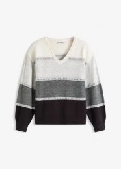Sweter z dzianiny. Czarne swetry klasyczne damskie bonprix, z dzianiny, bez kołnierzyka. Za 114.99 zł.