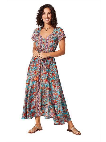 Aller Simplement Sukienka w kolorze turkusowo-pomarańczowym rozmiar: 38/40. Brązowe sukienki damskie Aller Simplement, bez wzorów, z wiskozy, bez ramiączek. Za 83.42 zł.