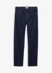 Dżinsy o kroju loose z prostymi nogawkami i talią mid waist. Niebieskie jeansy damskie bonprix. Za 122.99 zł.