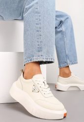 Beżowe Skórzane Sneakersy na Platformie z Niewielką Wstawką z Boku Renipa. Brązowe obuwie sportowe damskie Renee, ze skóry, bez zapięcia. Za 169.99 zł.