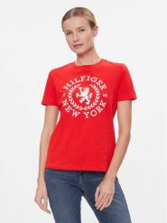Tommy Hilfiger T-Shirt Reg Crest C-Nk Tee Ss WW0WW41058 Czerwony Regular Fit. Czerwone t-shirty damskie Tommy Hilfiger, s, bez wzorów, z bawełny, bez kołnierzyka. Za 179.99 zł.