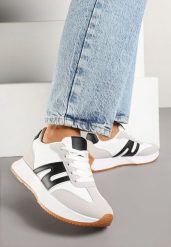 Biało-Czarne Sneakersy Ozdobione Geometrycznym Motywem Dalvisa. Białe obuwie sportowe damskie Renee, bez zapięcia. Za 79.99 zł.