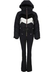 Peak Mountain Kombinezon narciarski "Antiero" w kolorze czarnym rozmiar: L. Czarne kombinezony damskie Peak Mountain, l, bez wzorów, z tkaniny, sportowe, bez kołnierzyka, bez ramiączek. Za 721.37 zł.