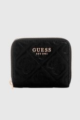 GUESS Czarny mały damski portfel Adelasia. Czarne portfele damskie Guess, z aplikacjami, ze skóry ekologicznej. W wyprzedaży za 141.99 zł.