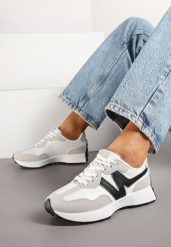 Szare Sneakersy na Płaskiej Podeszwie z Geometryczną Wstawką Helidi. Szare obuwie sportowe damskie Born2be, na lato, z jeansu, bez zapięcia. Za 84.99 zł.