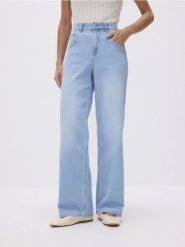 Jeansy wide leg z paskiem - niebieski. Niebieskie jeansy damskie Reserved. W wyprzedaży za 89.99 zł.