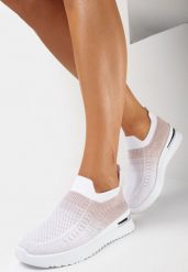 Biało-Różowe Wsuwane Buty Sportowe z Elastyczną Cholewką z Efektem Ombre Erimla. Białe obuwie sportowe casual damskie Born2be. Za 49.99 zł.