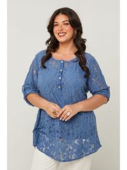 Curvy Lady Bluzka w kolorze niebieskim rozmiar: 40/42. Niebieskie bluzki damskie Curvy Lady, bez wzorów, z koronki, klasyczne, bez kołnierzyka, bez ramiączek. Za 109.78 zł.