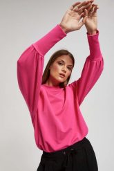 Bluza z bufiastymi rękawami fuksjowa. Bluzy damskie MOODO, xs, bez wzorów, z bawełny, bez kaptura. W wyprzedaży za 44.99 zł.
