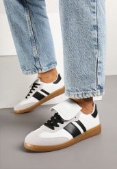 Biało-Czarne Sneakersy w Stylu Tenisówek z Wywinięciem Aveloren. Białe obuwie sportowe damskie Renee, z jeansu, bez zapięcia, tenisowe. Za 74.99 zł.