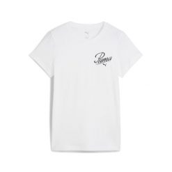 Damska koszulka ESS SCRIPT PUMA White. Białe bluzki damskie Puma, xs, bez wzorów, sportowe, bez kołnierzyka, bez ramiączek. Za 84.99 zł.