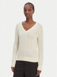 Calvin Klein Sweter LV044F324G Écru Regular Fit. Swetry klasyczne damskie Calvin Klein, l, z bawełny, bez kołnierzyka. Za 409.99 zł.