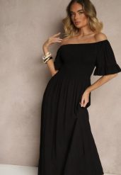 Czarna Rozkloszowana Sukienka Hiszpanka z Bawełny z Elastyczną Górą Maissa. Czarne sukienki damskie Renee, bez wzorów, z bawełny, eleganckie, bez ramiączek. W wyprzedaży za 43.99 zł.