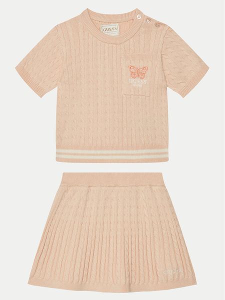 Guess Komplet bluzka i spódnica K5RG04 Z37L1 Różowy Regular Fit. Czerwone bluzki i koszule dziewczęce Guess, z aplikacjami, z bawełny, bez kołnierzyka, bez ramiączek. Za 159.99 zł.